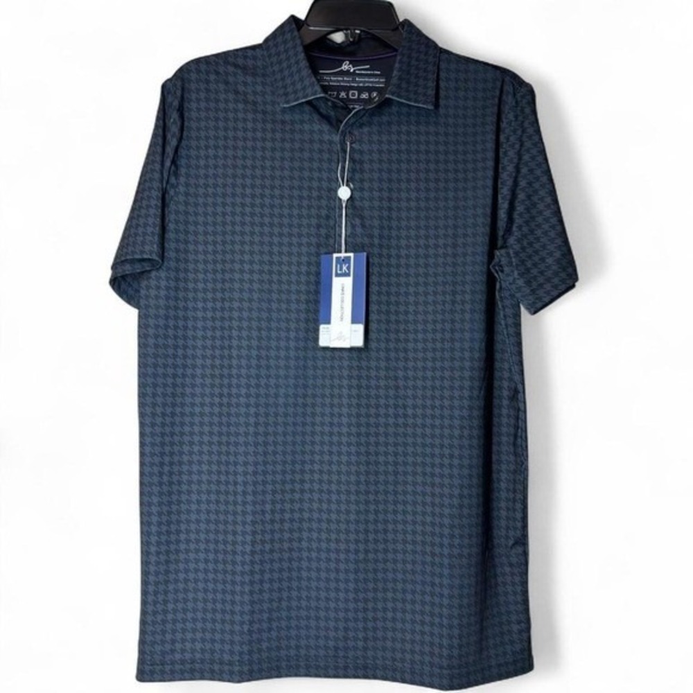Boston Scott Mens Blue Houndstooth Golf Polo Shirt Modern UPF50 Small Preppy NWT